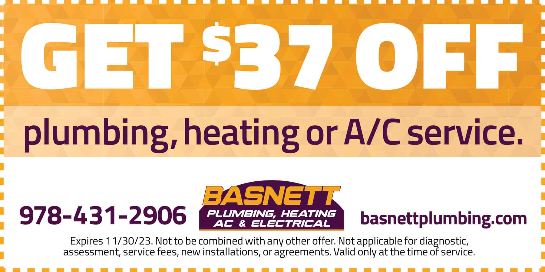 GET $97 OFF electrical service or repair. Expires 11/30/23. Not to be combined with any other offer. Not applicable for diagnostic, assessment, service fees, new installations, or agreements. Valid only at the time of service.