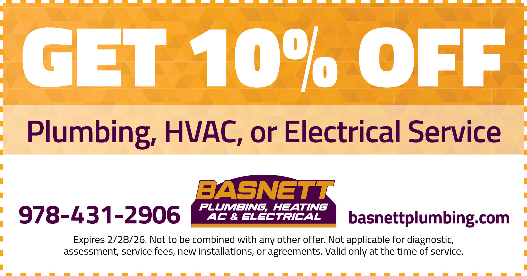 Get 10% off plumbing, HVAC, or electrical service