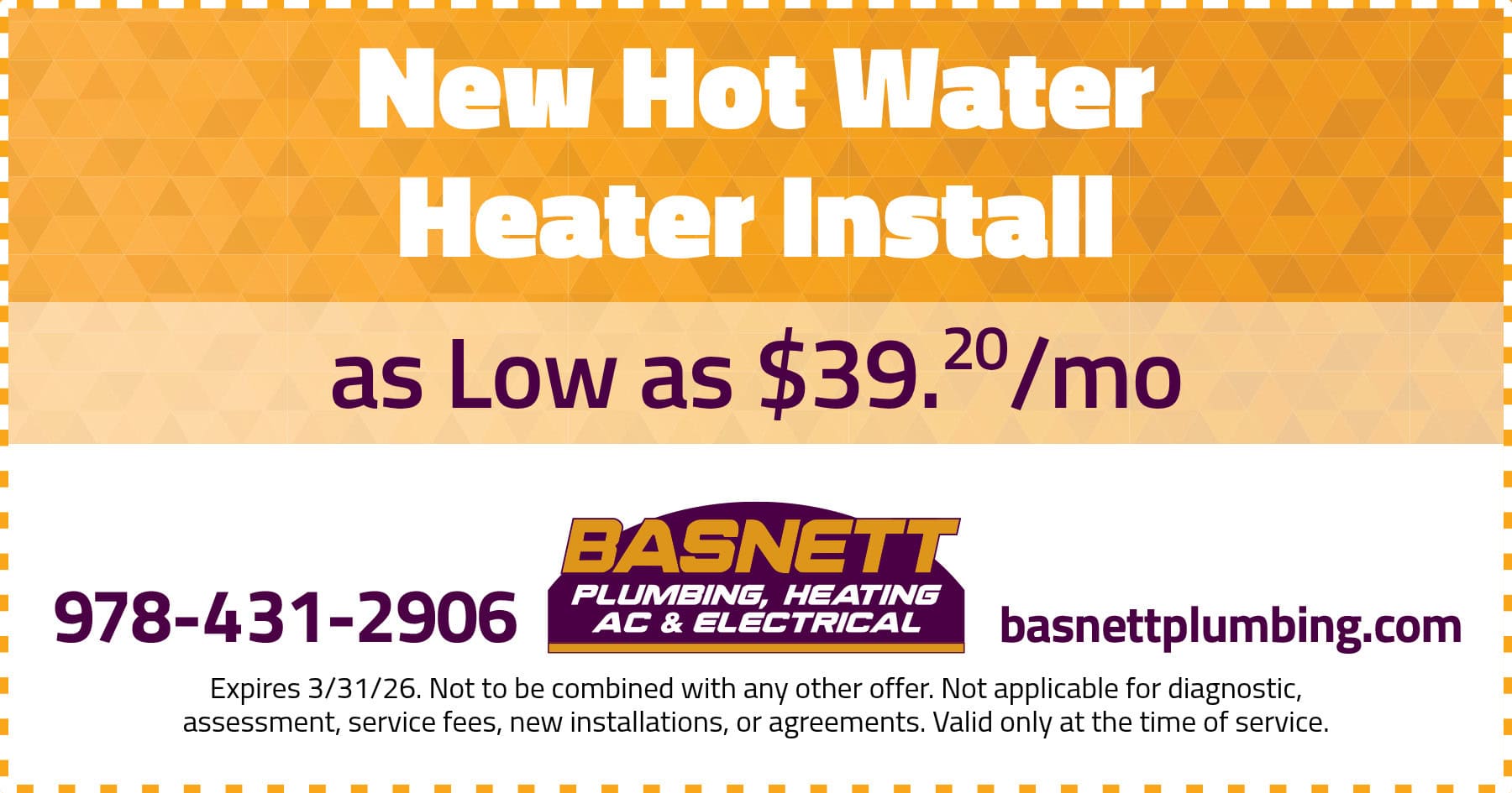 NEW Hot water heater install as low as $39/month