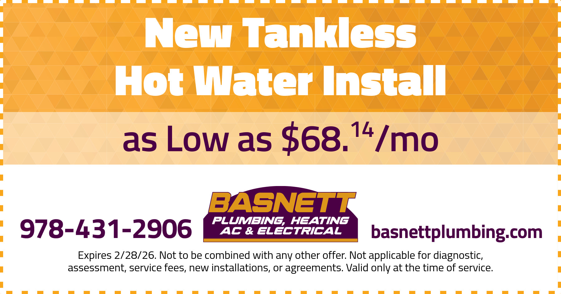 New Tankless Hot Water Install as low as $68/month