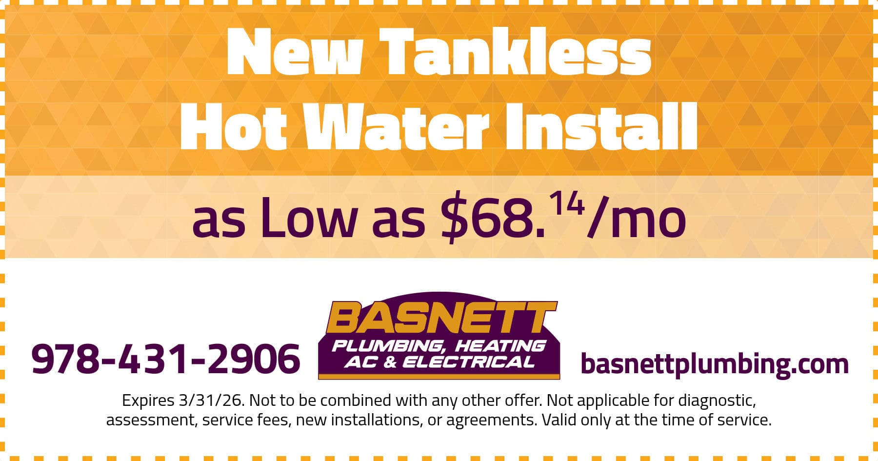 New Tankless Hot Water Install as low as $68/month