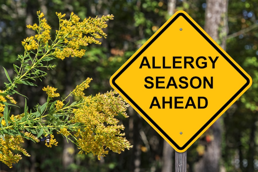 Caution Sign that says allergy season ahead.