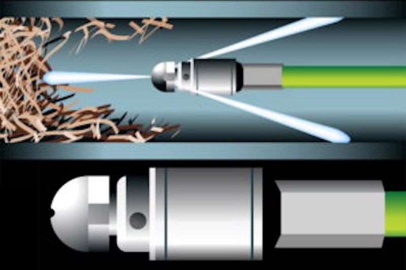 Diagram of a hydro jetting cleaning a pipe