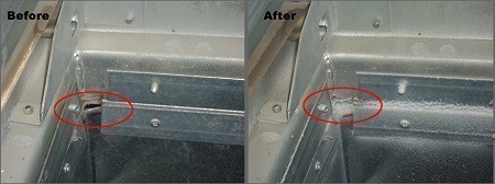 Before and after Aeroseal duct gap measurements.